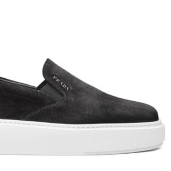 Prada Black Suede Slip-on Platform Sneaker - Picture 1 of 10